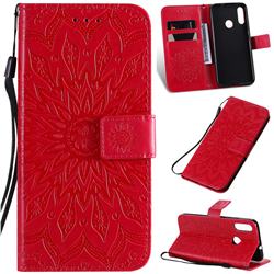 Embossing Sunflower Leather Wallet Case for Motorola Moto E6 Plus - Red