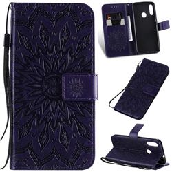 Embossing Sunflower Leather Wallet Case for Motorola Moto E6 Plus - Purple