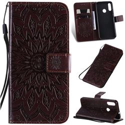 Embossing Sunflower Leather Wallet Case for Motorola Moto E6 Plus - Brown