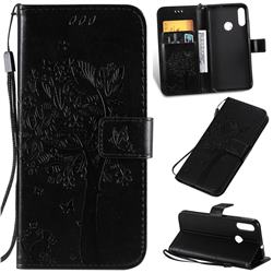 Embossing Butterfly Tree Leather Wallet Case for Motorola Moto E6 Plus - Black