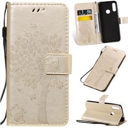 Embossing Butterfly Tree Leather Wallet Case for Motorola Moto E6 Plus - Champagne