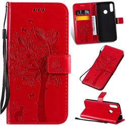 Embossing Butterfly Tree Leather Wallet Case for Motorola Moto E6 Plus - Red