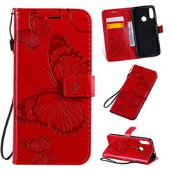 Embossing 3D Butterfly Leather Wallet Case for Motorola Moto E6 Plus - Red
