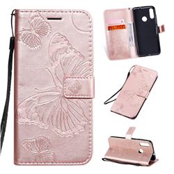 Embossing 3D Butterfly Leather Wallet Case for Motorola Moto E6 Plus - Rose Gold