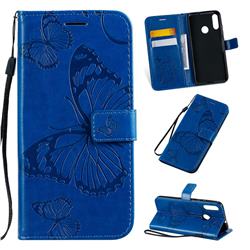 Embossing 3D Butterfly Leather Wallet Case for Motorola Moto E6 Plus - Blue