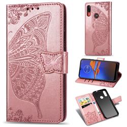 Embossing Mandala Flower Butterfly Leather Wallet Case for Motorola Moto E6 Plus - Rose Gold