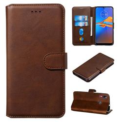 Retro Calf Matte Leather Wallet Phone Case for Motorola Moto E6 Plus - Brown