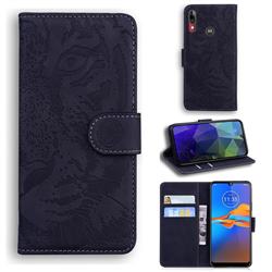 Intricate Embossing Tiger Face Leather Wallet Case for Motorola Moto E6 Plus - Black
