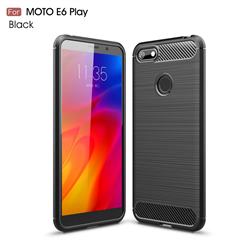 Luxury Carbon Fiber Brushed Wire Drawing Silicone TPU Back Cover for Motorola Moto E6 Play - Black