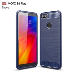 Luxury Carbon Fiber Brushed Wire Drawing Silicone TPU Back Cover for Motorola Moto E6 Play - Navy