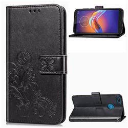 Embossing Imprint Four-Leaf Clover Leather Wallet Case for Motorola Moto E6 Play - Black