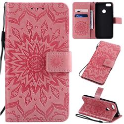 Embossing Sunflower Leather Wallet Case for Motorola Moto E6 Play - Pink