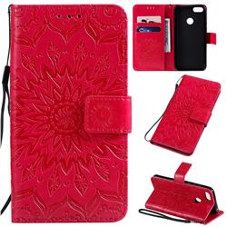 Embossing Sunflower Leather Wallet Case for Motorola Moto E6 Play - Red