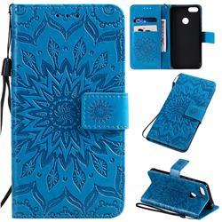 Embossing Sunflower Leather Wallet Case for Motorola Moto E6 Play - Blue