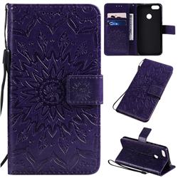 Embossing Sunflower Leather Wallet Case for Motorola Moto E6 Play - Purple
