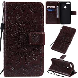 Embossing Sunflower Leather Wallet Case for Motorola Moto E6 Play - Brown