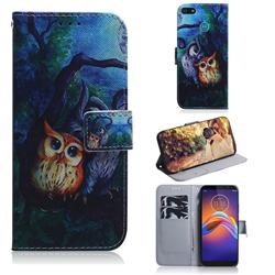 Oil Painting Owl PU Leather Wallet Case for Motorola Moto E6 Play