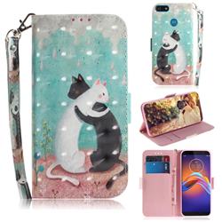 Black and White Cat 3D Painted Leather Wallet Phone Case for Motorola Moto E6 Play