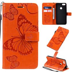 Embossing 3D Butterfly Leather Wallet Case for Motorola Moto E6 Play - Orange