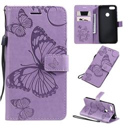 Embossing 3D Butterfly Leather Wallet Case for Motorola Moto E6 Play - Purple