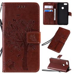 Embossing Butterfly Tree Leather Wallet Case for Motorola Moto E6 Play - Coffee