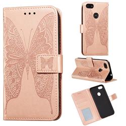 Intricate Embossing Vivid Butterfly Leather Wallet Case for Motorola Moto E6 Play - Rose Gold