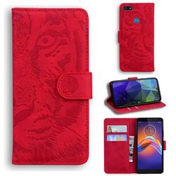 Intricate Embossing Tiger Face Leather Wallet Case for Motorola Moto E6 Play - Red