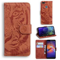 Intricate Embossing Tiger Face Leather Wallet Case for Motorola Moto E6 Play - Brown