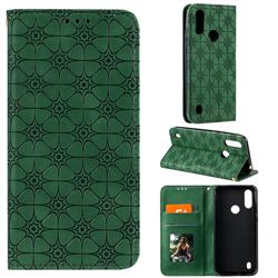 Intricate Embossing Four Leaf Clover Leather Wallet Case for Motorola Moto E6s (2020) - Blackish Green