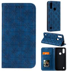 Intricate Embossing Four Leaf Clover Leather Wallet Case for Motorola Moto E6s (2020) - Dark Blue