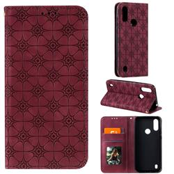 Intricate Embossing Four Leaf Clover Leather Wallet Case for Motorola Moto E6s (2020) - Claret