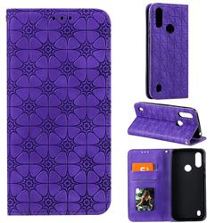 Intricate Embossing Four Leaf Clover Leather Wallet Case for Motorola Moto E6s (2020) - Purple