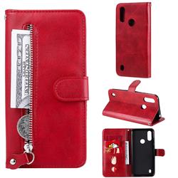 Retro Luxury Zipper Leather Phone Wallet Case for Motorola Moto E6s (2020) - Red