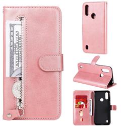 Retro Luxury Zipper Leather Phone Wallet Case for Motorola Moto E6s (2020) - Pink