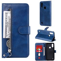 Retro Luxury Zipper Leather Phone Wallet Case for Motorola Moto E6s (2020) - Blue