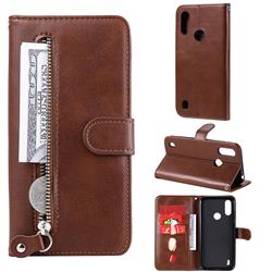 Retro Luxury Zipper Leather Phone Wallet Case for Motorola Moto E6s (2020) - Brown