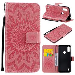 Embossing Sunflower Leather Wallet Case for Motorola Moto E6s (2020) - Pink