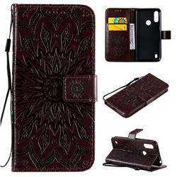 Embossing Sunflower Leather Wallet Case for Motorola Moto E6s (2020) - Brown
