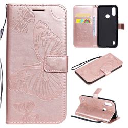 Embossing 3D Butterfly Leather Wallet Case for Motorola Moto E6s (2020) - Rose Gold
