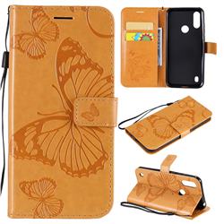 Embossing 3D Butterfly Leather Wallet Case for Motorola Moto E6s (2020) - Yellow