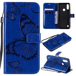 Embossing 3D Butterfly Leather Wallet Case for Motorola Moto E6s (2020) - Blue