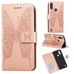 Intricate Embossing Vivid Butterfly Leather Wallet Case for Motorola Moto E6s (2020) - Rose Gold