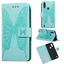 Intricate Embossing Vivid Butterfly Leather Wallet Case for Motorola Moto E6s (2020) - Green