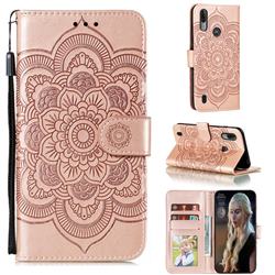 Intricate Embossing Datura Solar Leather Wallet Case for Motorola Moto E6s (2020) - Rose Gold