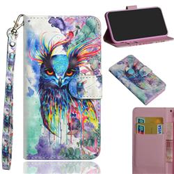 Watercolor Owl 3D Painted Leather Wallet Case for Motorola Moto E6s (2020)