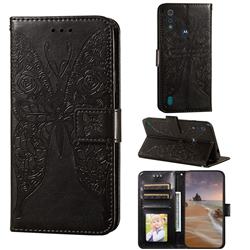 Intricate Embossing Rose Flower Butterfly Leather Wallet Case for Motorola Moto E6s (2020) - Black