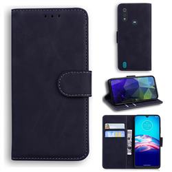 Retro Classic Skin Feel Leather Wallet Phone Case for Motorola Moto E6s (2020) - Black