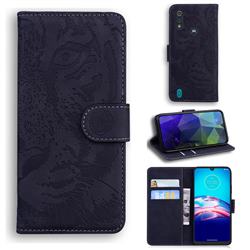 Intricate Embossing Tiger Face Leather Wallet Case for Motorola Moto E6s (2020) - Black