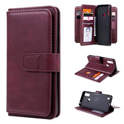Multi-function Ten Card Slots and Photo Frame PU Leather Wallet Phone Case Cover for Motorola Moto E6s (2020) - Claret