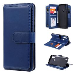 Multi-function Ten Card Slots and Photo Frame PU Leather Wallet Phone Case Cover for Motorola Moto E6s (2020) - Dark Blue